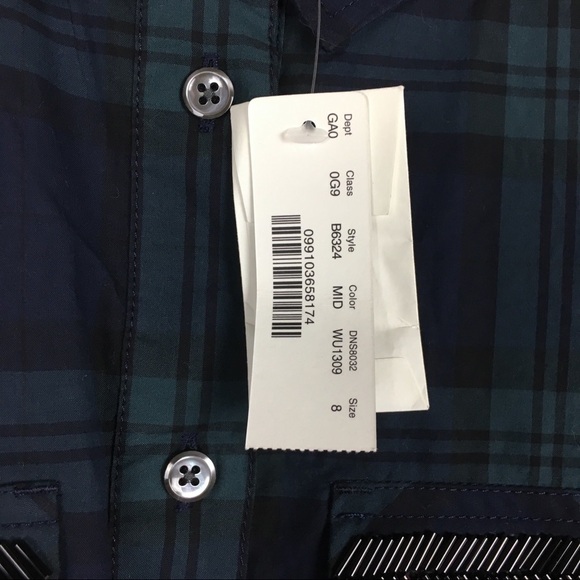 J CREW Tartan Plaid Popover Top Beads Chevron Dark Academia Navy Blue Size 8 NWT - Picture 8 of 11